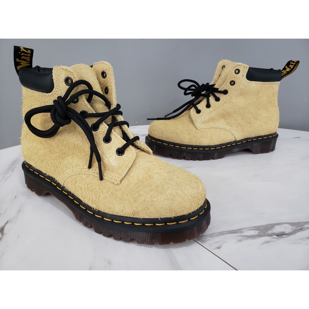 RARE DR Doc Martens 939 Suede Ben Padded Collar Hazy Yellow Lace Up Boots - Sz 9